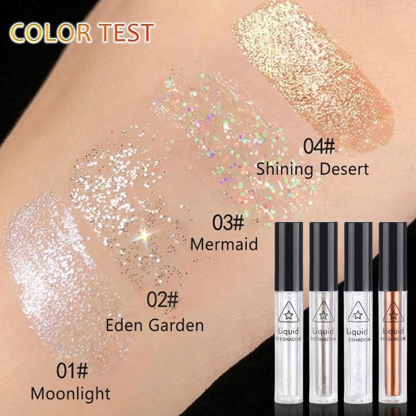 ⁦4Pcs Liquid Glitter Eyeshadow & Eyeliner Kit Set for Korean Makeup, Sparkling Shimmer Metallic Eye Glitter for Under Eye Tear-Drop Make Up, Quick-Dry Loose Glitter Glue for Crystal Mermaid Looks⁩ - الصورة ⁦4⁩