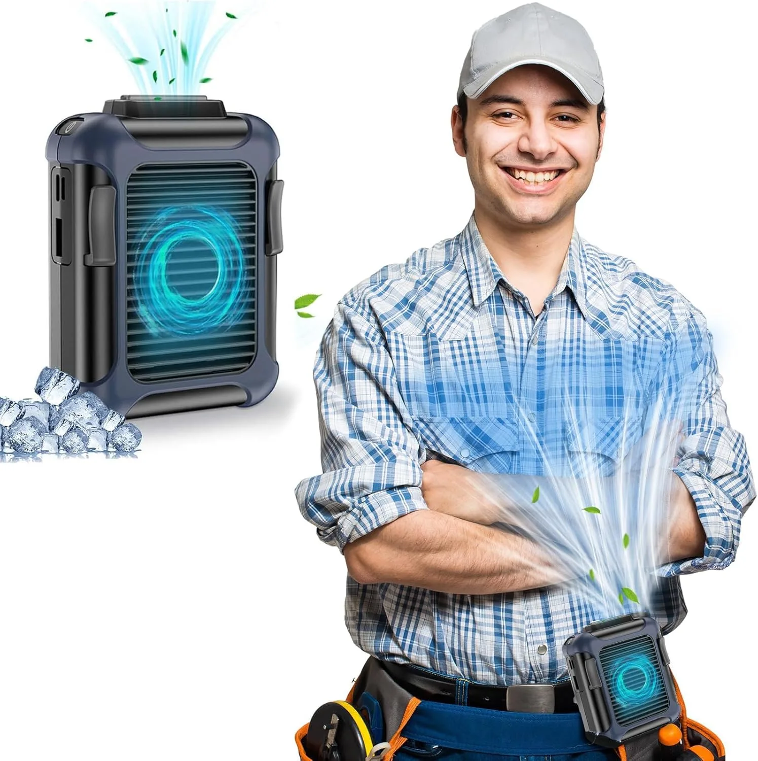 KASTWAVE Necklace Fan, Personal Belt Fan Clip On Waist Portable Cooling Fan & USB Necklace Fan Adjustable Fan Suitable for Travel Outdoor Working Jobsite 7000RMP Strong Airflow/ 3 Speeds