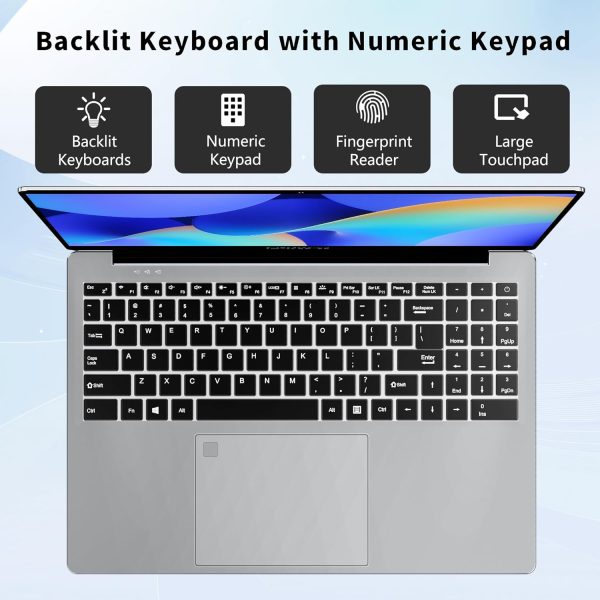 ⁦FUNYET 16 Inch Gaming Laptop, Laptop Computer 2025 Windows 11 Pro, 16GB RAM 1TB SSD, Intel 12th Gen N95 Processor(up to 3.4GHz), Backlit Keyboard, Fingerprint Unlock, FHD 1920 * 1200⁩ - الصورة ⁦4⁩