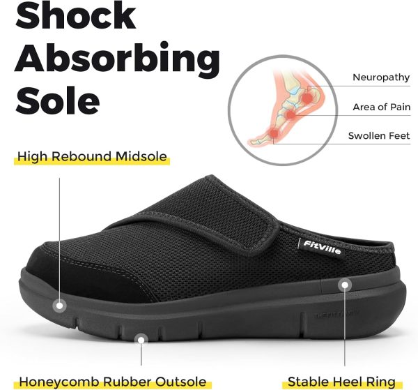 ⁦FitVille Women's Slippers Slip on Mules Clogs, Adjustable Closure Walking Shoes for Women Extra Wide Width for Swollen Feet Plantar Fasciitis Indoors Outdoors⁩ - الصورة ⁦4⁩