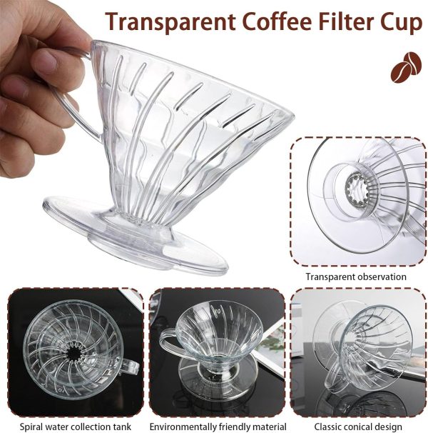 ⁦Motezen V60 Hand Drip Coffee Set,5 in 1 Drip Brew Pour Over Coffee Maker Set,Hand Drip Coffee Maker Set, Drip Filter,Coffee Filter Paper,Coffee Spoon,Specialty Manual Pour Over,for Home Office⁩ - الصورة ⁦3⁩