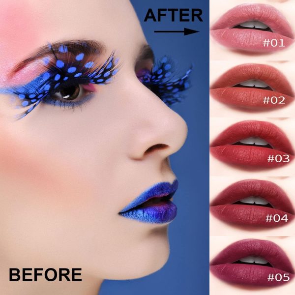 ⁦NALACAL 5 Colors Lip Stain Peel Off, Tear Off Lipstick Peel Reveal Lip Stain, Non-stick Cup Liquid Lipstick Matte Finish Lip Makeup, Long Lasting Waterproof⁩ - الصورة ⁦2⁩
