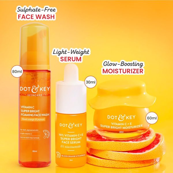 ⁦Dot & Key Vitamin C + E Skin Care Combo | Facewash 80ml, Serum 30ml, Moisturizer 60ml⁩ - الصورة ⁦2⁩