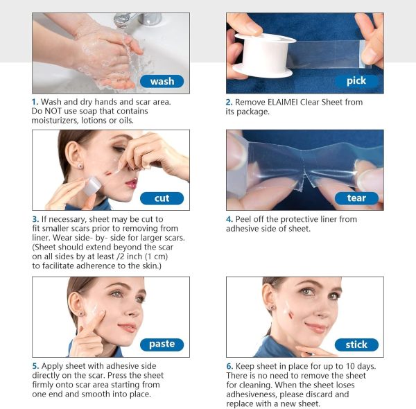 ⁦ALMEKAQUZ Silicone Scar Sheet, Scar Tape Roll (2.5CM*1.5M), Scars Hidder Strips, Professional Scar Removal Sheet for C-section, Surgery, Burns, Keloid, Acne⁩ - الصورة ⁦8⁩