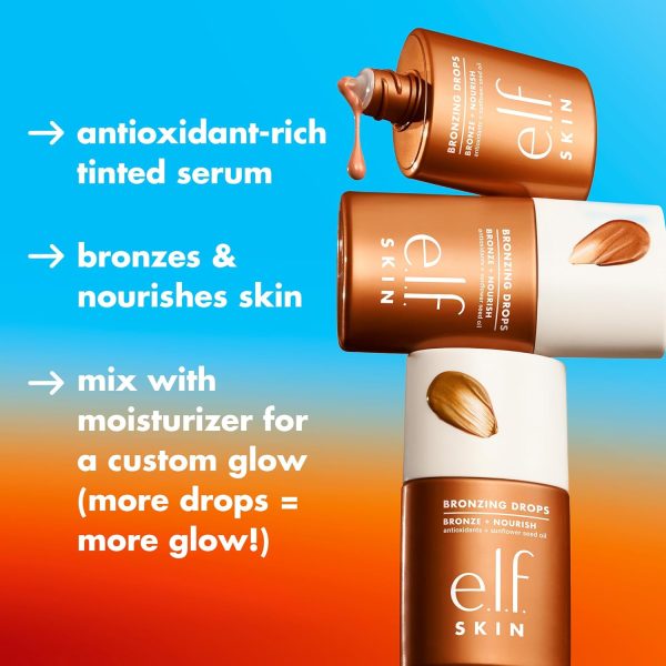 ⁦e.l.f. SKIN Bronzing Drops Mini, Liquid Bronzer For Face & Skin, Creates A Sun-Kissed Glow, Infused With Vitamin E, Vegan & Cruelty-Free, Pure Gold⁩ - الصورة ⁦2⁩