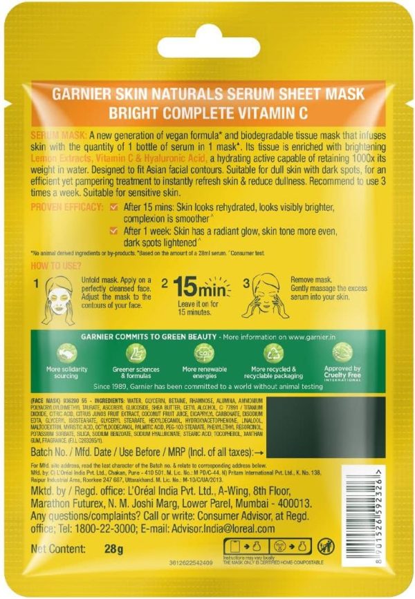 ⁦Garnier Skin Naturals Face Serum Sheet Mask (2 Each Of Light Complete, Charcoal, Sakura, Hydrabomb and Hydrabomb ) 421g (Pack of 10)⁩ - الصورة ⁦9⁩
