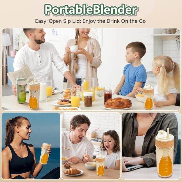 ⁦LeQQ Portable Blender Cup- 450ml Multi-Function Blender with Ice-Crushing,Strong Cutting Power with 6 Blades, USB Rechargeable,Fruit Veggie Juicer Cup for Home, Sport, Office, Camping (Green)⁩ - الصورة ⁦6⁩