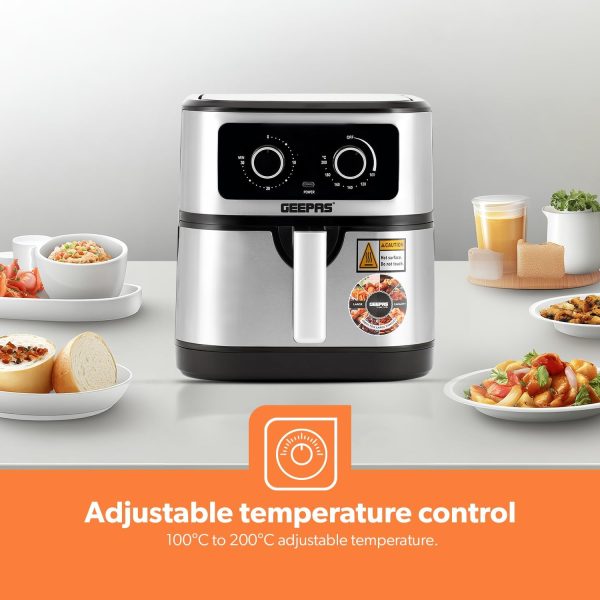 ⁦Geepas Vortex 7L Air Fryer GAF37506 - Convection Air Fryer with LED Touchscreen, 30 Minutes Timer & Non-Stick Basket - Oil Free, 2 Years Warranty, 1800W, Black⁩ - الصورة ⁦5⁩