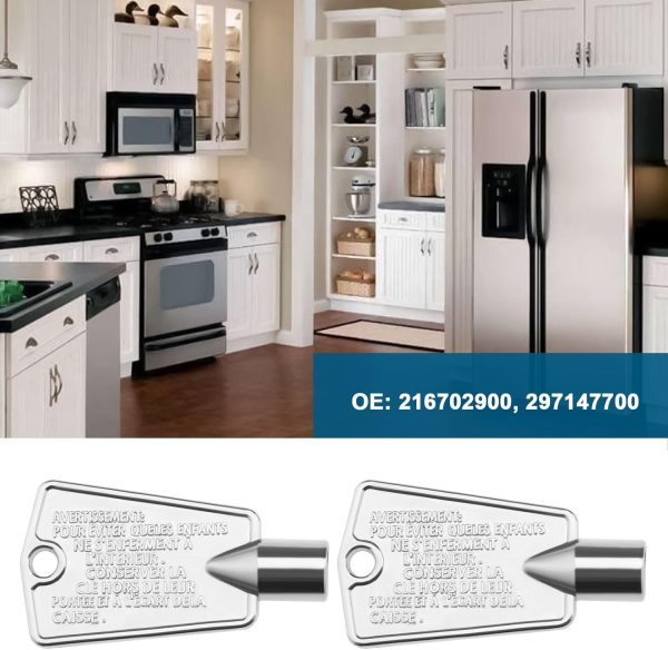 ⁦The Lord of the Tools 3Pcs Freezer Door Key Replacement 216702900 297147700 Compatible with Frigidaire Compatible with Kenmore Metal Refrigerator Door Key⁩ - الصورة ⁦2⁩