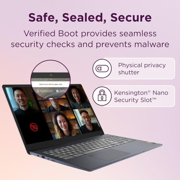 ⁦Lenovo Chromebook 15 (15.6" FHD, 8GB RAM, 128GB Storage (64GB eMMC + 64GB SD Card), 2TB Cloud Storage, Intel Celeron), Home & Student Laptop, Webcam, 10-Hr Long Battery Life, Wi-Fi 6, Chrome OS⁩ - الصورة ⁦3⁩