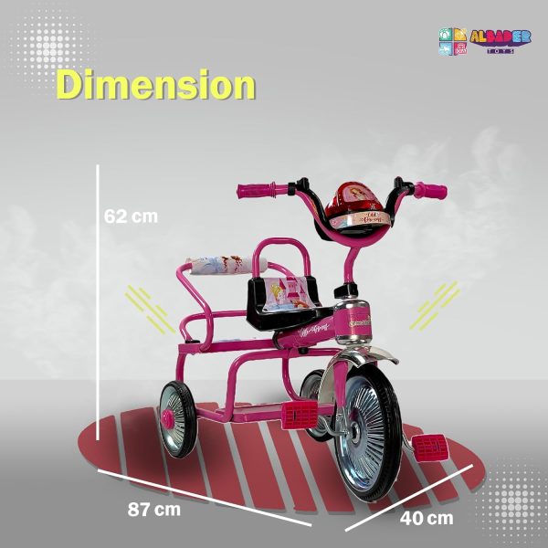⁦ALBADER Toddler Bike With Double Seat, Tricycle for Children, Balance Bike With Music & Lights Effects, Cycle for Boys, Kids Tricycles Suitable For KIds 3-8 Years Old (Not Assembled, Pink)⁩ - الصورة ⁦4⁩