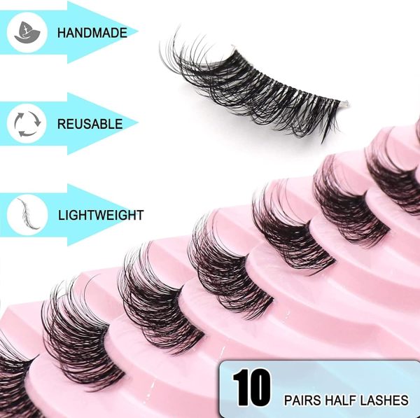 ⁦Aputue False Eyelashes, Man-Made Fiber Fluffy Lashes Wispy, 10 Pairs Fluffy Natural Look Cat Eye Lashes, Portable Eye Lashes, 3D Soft False Lashes for Women’s Makeup Styling⁩ - الصورة ⁦3⁩