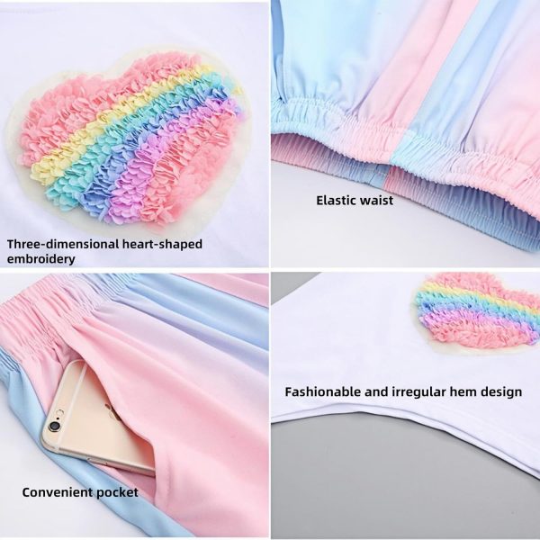 ⁦Children's Clothing, A Cute Summer Two-piece Set for Girls, A Cute Heart-shaped Short Top and Sporty Trousers Set, Suitable for Ages 4 To 13⁩ - الصورة ⁦5⁩