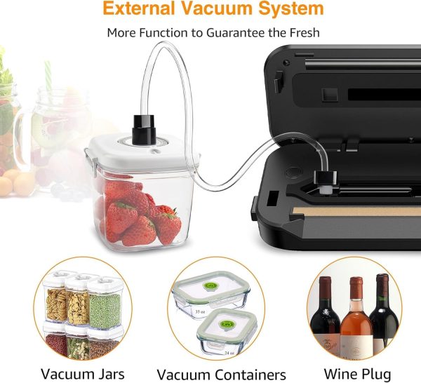 ⁦MEGAWISE 2023 Updated Vacuum Sealer Machine, Food Sealer w/Starter Kit, Dry & Moist Food Modes, Compact Design with 10 Vacuum Bags & Bulit-in Cutter(Grey)⁩ - الصورة ⁦4⁩