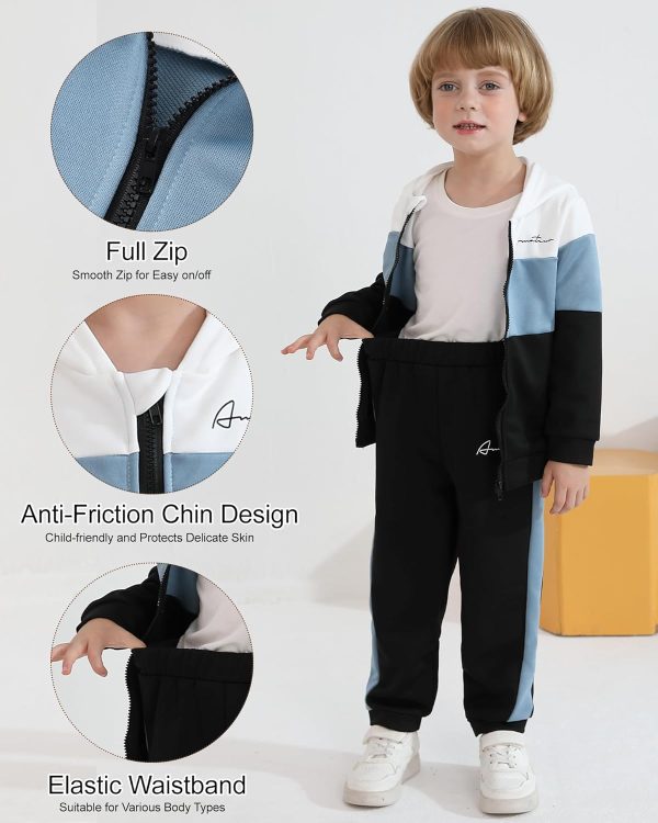 ⁦Hotfiary Kids Boys 2 Piece Tracksuit Set, Long Sleeve Hoodie Jacket Top and Sweatpant Jogging Pants Joggers Trouser Bottoms, Boys Running Walking Hiking Sweatsuit, Age 6M-7Y⁩ - الصورة ⁦5⁩