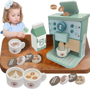 Soofam Wooden Coffee Maker Set Toy for Kids, Play Kitchen Accessories, Encourages Imaginative Play, Upgraded Toy Coffee Set for Kids-Fun and Colorful for Girls and Boys
