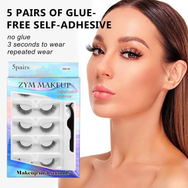 ⁦Hepiide 5 Pairs Self Adhesive Eyelashes: with Tweezers - No Glue Needed - Reusable Self Adhesive Eyelashes - False Eyelashes for Beginners (FZ5-06)⁩ - الصورة ⁦6⁩