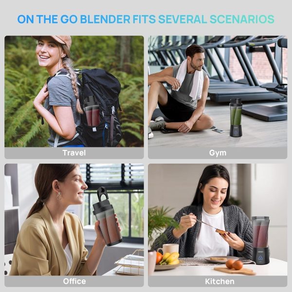 ⁦360W Portable Blender Cordless, 22oz Personal for Smoothies and Shakes, Mini Blender Bottle with 6000mah Battery, BPA Free, 22000rpm Small Travel Cup for Home, Kitchen, Gym⁩ - الصورة ⁦8⁩