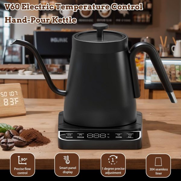 ⁦EqiEch Electric Gooseneck Kettle,1350W Electric Coffee Kettle,with Temperature Control,Touch Screen Panel,Electric V60 Kettle,304 Stainless Steel,Constant Temperature,Quick Heating,for Coffee,Tea⁩ - الصورة ⁦2⁩