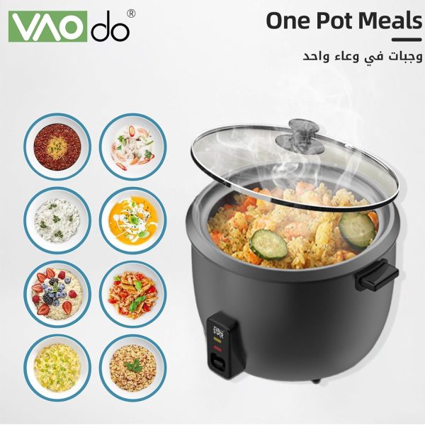 ⁦VAODO 1.8L Rice Cooker Steamer, with Removable Nonstick Pot and Water Level Indicator, Mini Rice Cooker with Glass Lid, Auto Keep Warm, for Soups, Stews, Grains & Oatmeal, Cooking Turner⁩ - الصورة ⁦2⁩