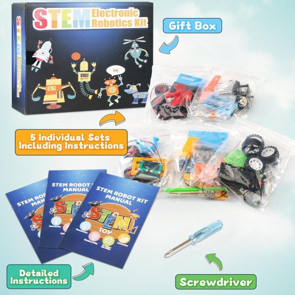⁦WEKUBA Science Experiments Toy for Kids, 5 in 1 Learning & Education STEM Robot Toys Craft Kits, Science Activities Experiment Engineering Project Electronics Age 8-12 Kids Gifts⁩ - الصورة ⁦2⁩