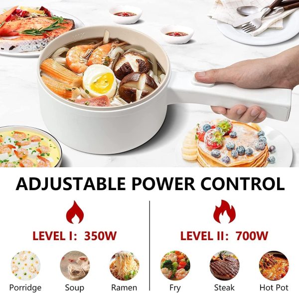 ⁦Mylindde 2L Electric Hot Pot with Steamer & Temperature Control, Non-Stick Electric Cooker Shabu Shabu, Electric Skillet, Frying Pan, Electric Saucepan, for Noodles, Egg, Steak, Oatmeal and Soup⁩ - الصورة ⁦3⁩