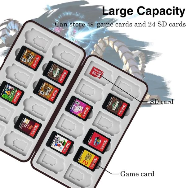 ⁦SWIUKPHE Game Card Case for Switch/SD Cards, Storage 24 Switch Game Cartridges and 24 Micro SD Cards, Portable Holder Pretty Cute Hard Shell with Magenic Closure, Black⁩ - الصورة ⁦4⁩