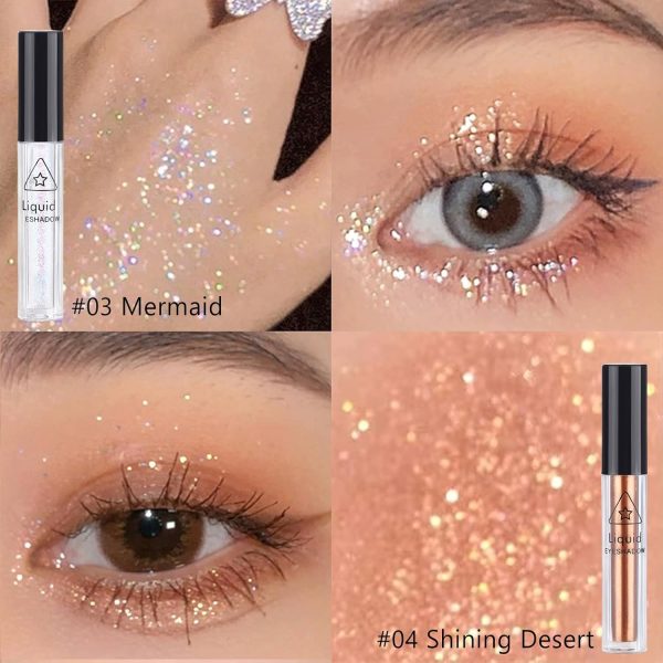 ⁦4Pcs Liquid Glitter Eyeshadow & Eyeliner Kit Set for Korean Makeup, Sparkling Shimmer Metallic Eye Glitter for Under Eye Tear-Drop Make Up, Quick-Dry Loose Glitter Glue for Crystal Mermaid Looks⁩ - الصورة ⁦2⁩
