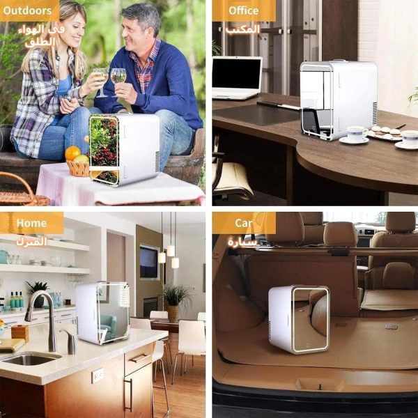 ⁦VUCATIN Mini Makeup Fridges, Portable Take Skincare Fridge, Mirrored Door with Dimmable LED Light,Portable Small Refrigerator for Cosmetics, for Skincare, Food, Bedroom, Office and Car (6L)⁩ - الصورة ⁦6⁩