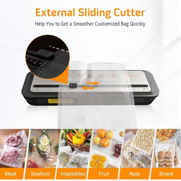 ⁦MEGAWISE 2023 Updated Vacuum Sealer Machine, Food Sealer w/Starter Kit, Dry & Moist Food Modes, Compact Design with 10 Vacuum Bags & Bulit-in Cutter(Grey)⁩ - الصورة ⁦5⁩
