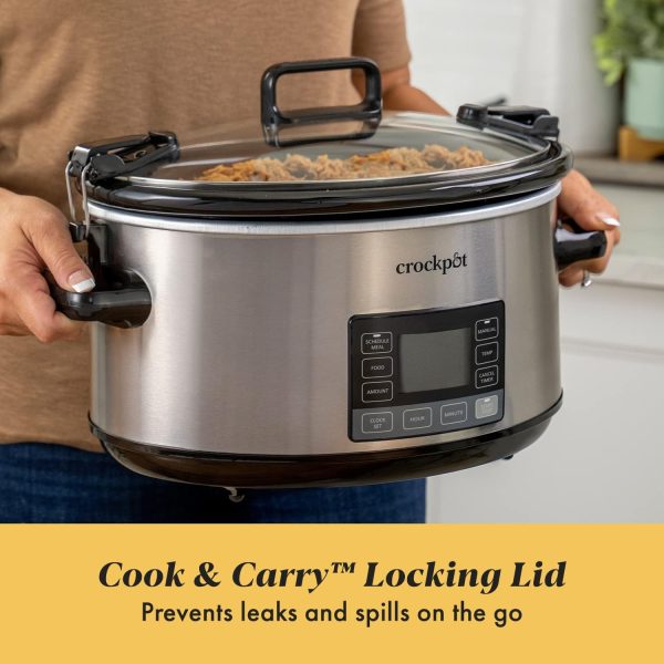 ⁦Crock-Pot 7-Quart Slow Cooker, Portable Programmable with Timer, Locking Lid, Stainless Steel; an Essential Kitchen Appliance, Perfect for Families and Gatherings⁩ - الصورة ⁦3⁩