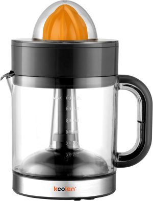 Koolen 40W Stainless Steel Decorative Orange Juicer, 1.2 Liter Capacity, Black