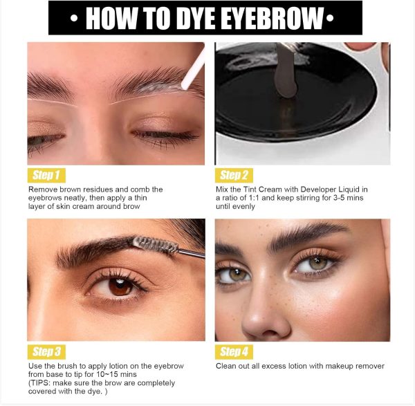 ⁦JDLYEVER Eyebrow and Eyelash Tinting Kit Long-Lasting Color Smudge-Proof and Water-Resistant Easy-to-Apply, 2 in 1 Eyelash and Eyebrow Dyeing Set Anti-Sweat and No Smudge Safe and Gentle (black)⁩ - الصورة ⁦3⁩