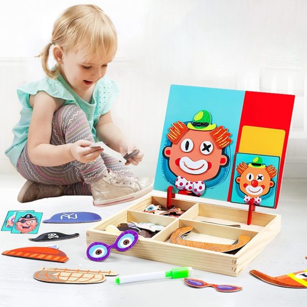 ⁦GOISHTRIE Facial Features Puzzle Magnetic Double Sided Clown Face Assembly and Drawing Board Game Puzzle Pieces for Kids Children Learning Toy⁩ - الصورة ⁦2⁩