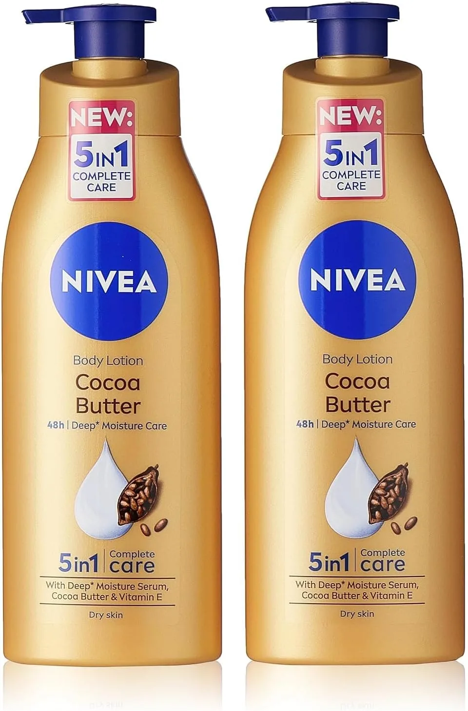 NIVEA Body Lotion for Dry Skin, Cocoa Butter, 5in1 Complete Care, 48H Deep Moisture, 2x400ml, Pack of 2