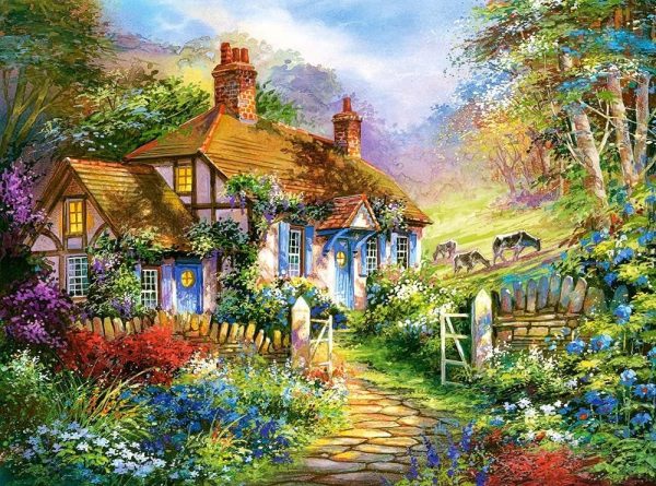 ⁦Castorland 3000 Piece Jigsaw Puzzles, Forest Cottage, Charming Nook, Pond, Countryside, Adult Puzzles, C-300402-2, Small⁩ - الصورة ⁦2⁩