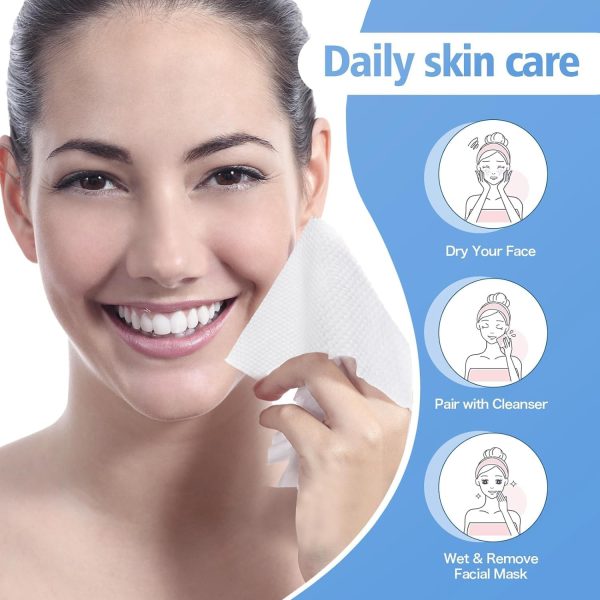 ⁦Azonee Disposable Face Towel, Thickening Ultra Soft Washcloths, 180 Count Facial Cotton Tissue, Lint-free cotton dry wipes Multi-Purpose for Skin Care, Make-up Wipes, Face Wipes and Facial Cleansing⁩ - الصورة ⁦5⁩