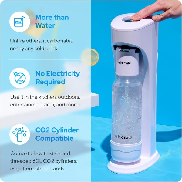 ⁦Drinkmate OmniFizz Sparkling Water and Soda Maker, Carbonates Any Drink, ULTIMATE BUNDLE - Includes three 60L CO2 Cylinders, Two Carbonation Bottles, and Fizz Infuser (Classic White)⁩ - الصورة ⁦2⁩