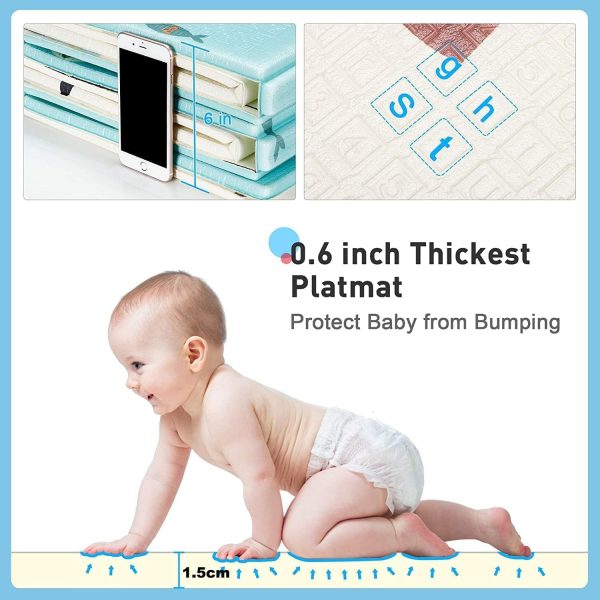 ⁦HI-FINE Foldable Baby Play Mat,Foam Baby Mat for Floor with Storage Bag Waterproof Crawling Mat for Toddlers and Infants,Non Slip Playmat for Babies (200 * 180 * 1.5CM) (Car/Deer)⁩ - الصورة ⁦3⁩