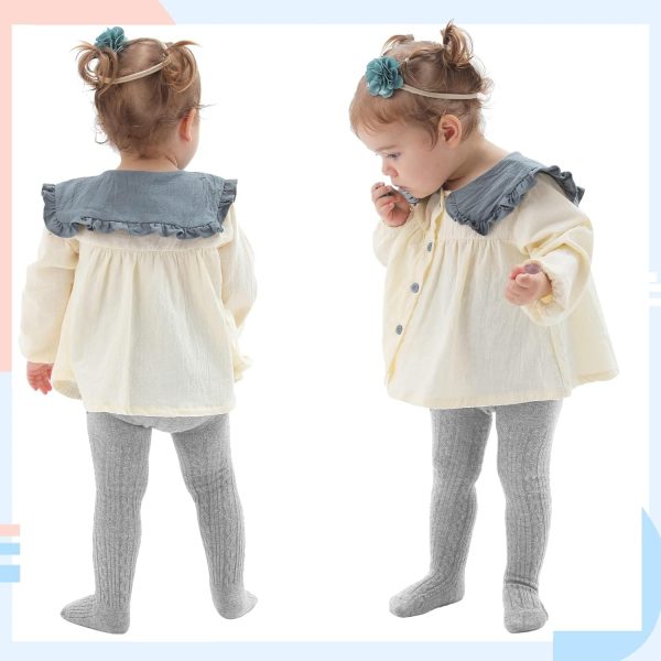⁦Toddler Girls Cotton Tights, Cable Knit Leggings, 3 Pairs, White Pink Grey, Ages 1-4 (UAE/KSA, Age, 1, 2, White Grey Pink)⁩ - الصورة ⁦4⁩
