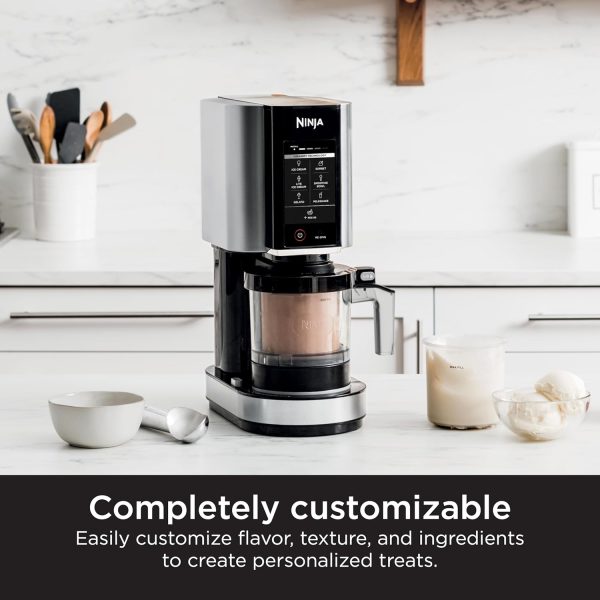 ⁦Ninja NC301 CREAMi Ice Cream Maker, for Gelato, Mix-ins, Milkshakes, Sorbet, Smoothie Bowls & More, 7 One-Touch Programs, with (2) Pint Containers & Lids, Compact Size, Perfect for Kids, Silver⁩ - الصورة ⁦5⁩