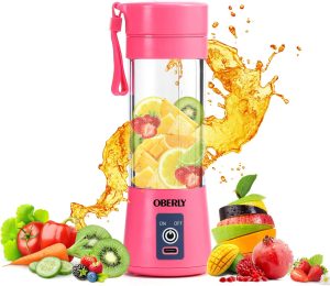 OBERLY Portable Blender, Smoothie Juicer Cup - Six Blades in 3D, 13oz Fruit Mixing Machine with 2000mAh USB Rechargeable Batteries, Ice Tray, Detachable Cup
