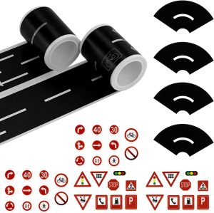 TORMEN Road Sticker Rolls Cars Track and Train Sets Sticker Perfect to Develop Your Kids Imagination and Memory, Play and Gifts for Children Toys (2 Road + 4 Curves + 4 Traffic Signs）