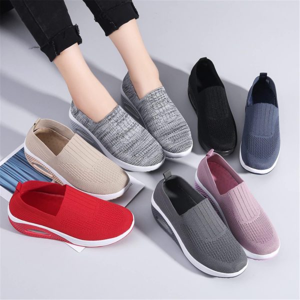 ⁦EnllerviiD Women Wedge Shoes Breathable Mesh Platform Slip ON Casual Mesh Air-Cushion Walking Sneakers, 2266apricot⁩ - الصورة ⁦6⁩