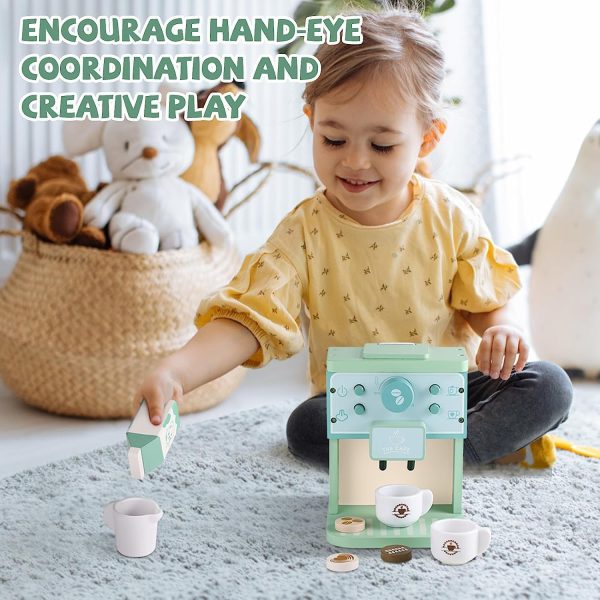 ⁦Soofam Wooden Coffee Maker Set Toy for Kids, Play Kitchen Accessories, Encourages Imaginative Play, Upgraded Toy Coffee Set for Kids-Fun and Colorful for Girls and Boys⁩ - الصورة ⁦3⁩