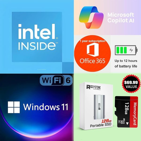 ⁦HP 14" HD Thin and Light Laptop, Intel Processor N150(Beat N4120),16GB RAM, 256GB Storage(128GB UFC+128GB MicroSD), Office 365, Copilot AI, WiFi 6, BT 5.4, HDMI, W/128GB PSD, Win11 S, Honey Lavender⁩ - الصورة ⁦2⁩
