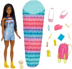 Barbie It Takes Two “Brooklyn” Camping Doll with Puppy & 10+ Accessories, 3 to 7 Years , Black