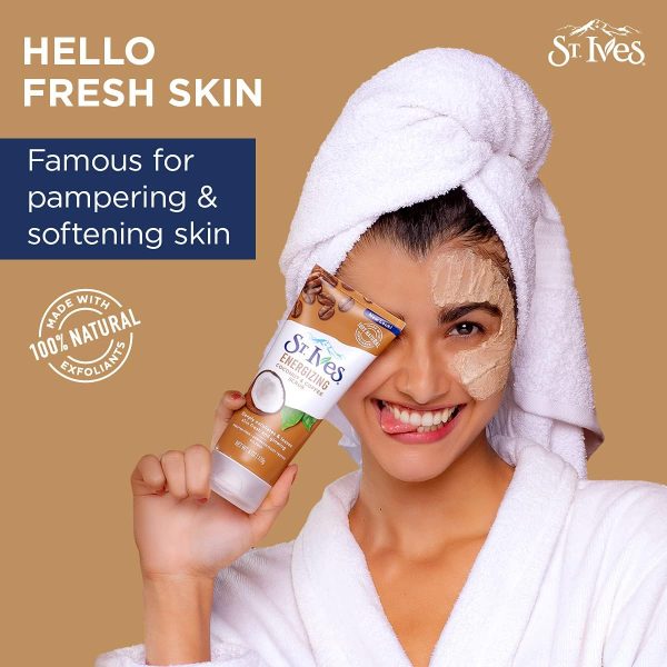 ⁦St. Ives Energizing Face Scrub, Coconut & Coffee, Deep Cleanser for Bright Skin, Paraben Free, Dermatologically Tested, 170 gm⁩ - الصورة ⁦9⁩