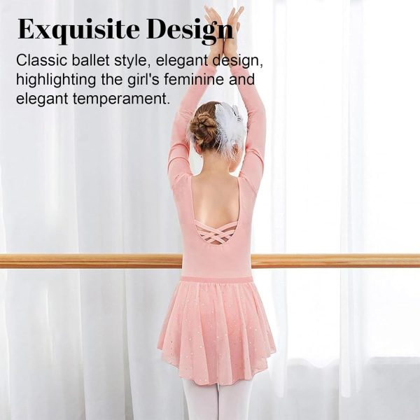 ⁦Trezalmyx Girls Ballet Leotard with Long Sleeve, Crisscross Back Dance Dress & Removable Shiny Skirt Combo for Kids⁩ - الصورة ⁦6⁩