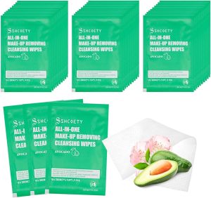 Makeup Remover Wipes for Face, Soft & Gentle Cleansing Wipes Individually Wrapped for Travel, Hotels, Gym, and Bulk Use, Avocado Formula, 50 Packs